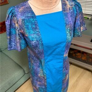 Vintage Blue and Purple tropical Mumu loungewear kaftan Maxi Dress Small